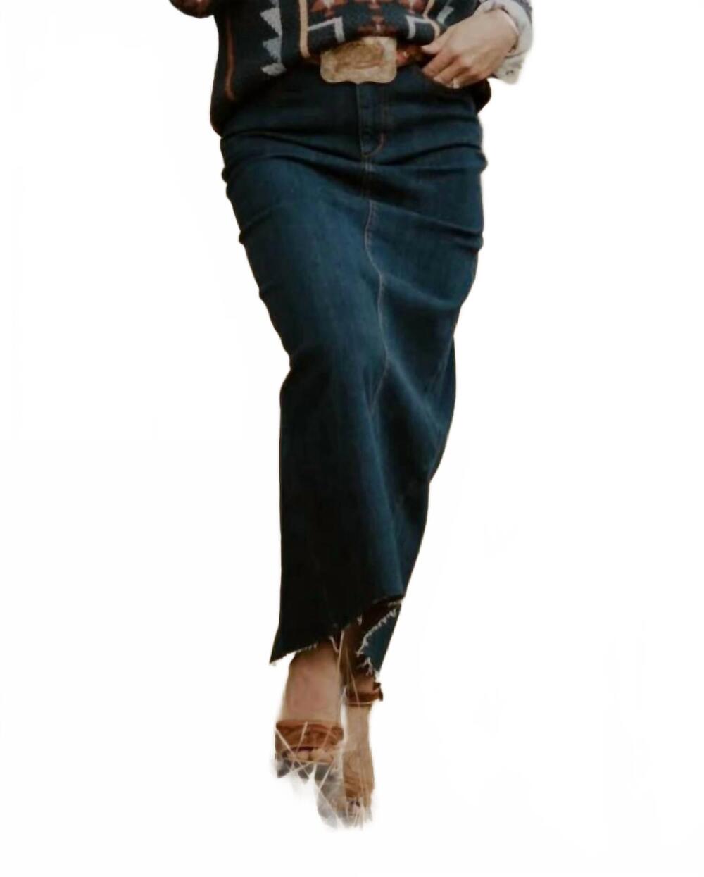 NEW TRIBAL high back slit maxi skirt in dark denim